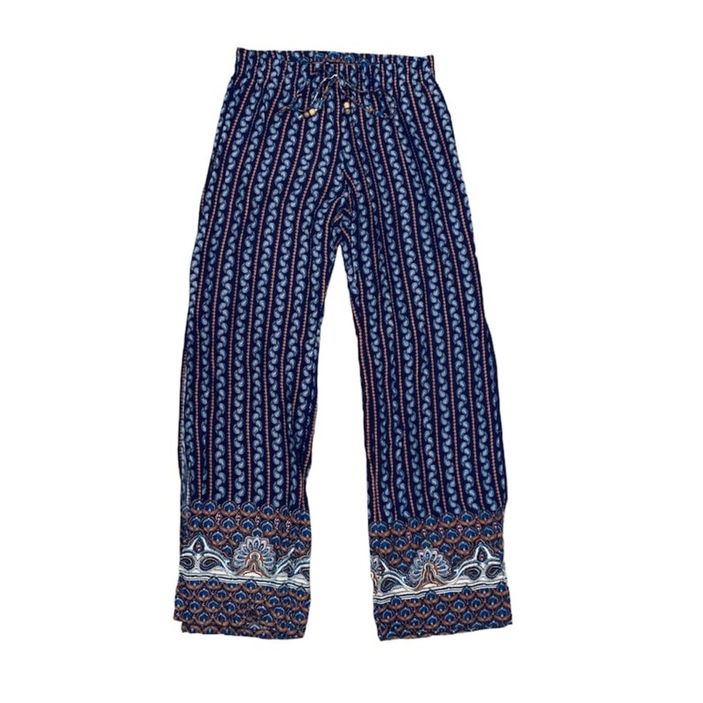 Hippie Boho Split Leg Peacock Pattern Pull On Pants Size Medium BNWOT